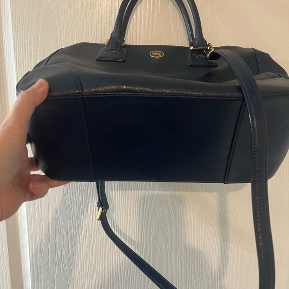 Tory Burch Robinson Double-Zip Saffiano Tote, Dark Navy Blue with Gold Hardware - Picture 5 of 9
